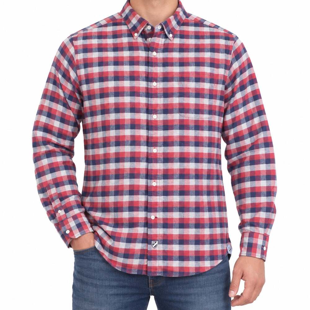 Cremieux Shirt Mens Large Red Blue Plaid 100% Cotton Long Sleeve Button-Down